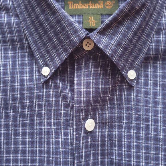 Timberland Men’s XL Plaid Button-Up Shirt Navy White Blue Dress Casual NWOT - Picture 4 of 8